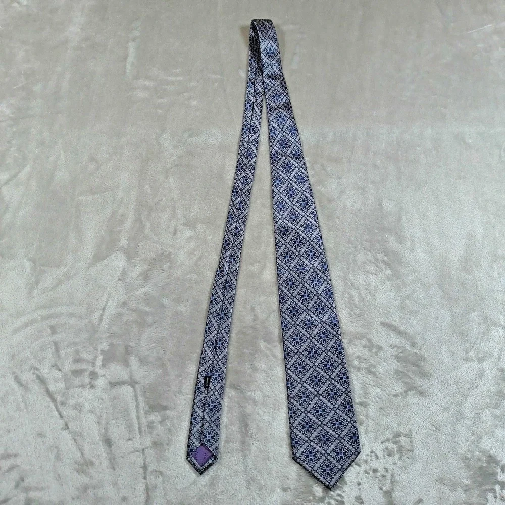 Vintage Christian Dior Monsieur Tie Mens 56.5x3.5 Blue Silver Geometric Abstract